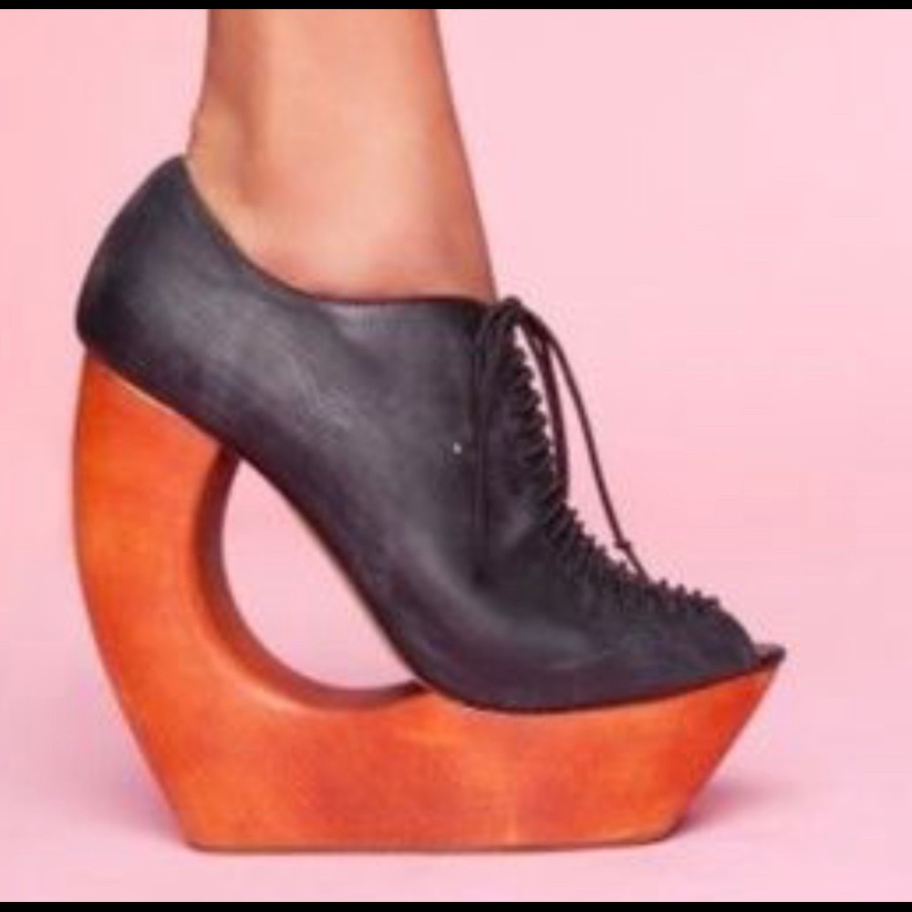 Black leather lace up Jeffrey Campbell bootie